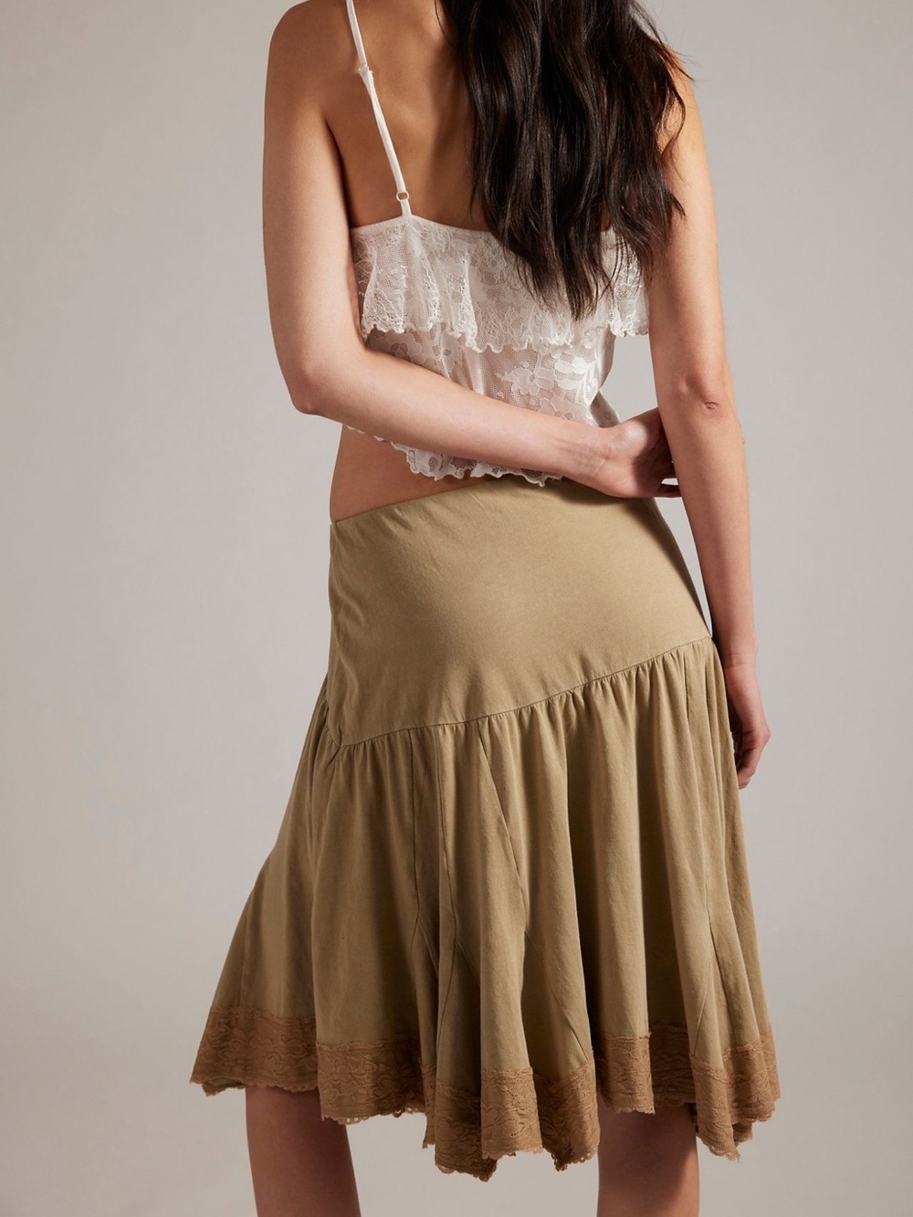FREE PEOPLE Willow Knit Midi Skirt in Olive, NWT, size M - Picture 2 of 6